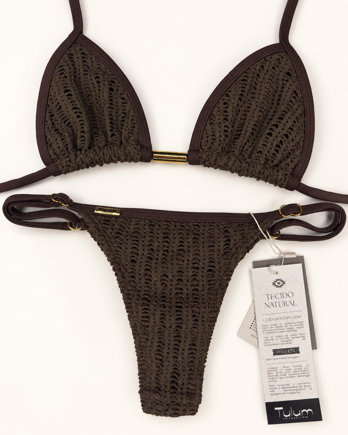 Brown Tricot Adjustable Brazilian Bikini Set
