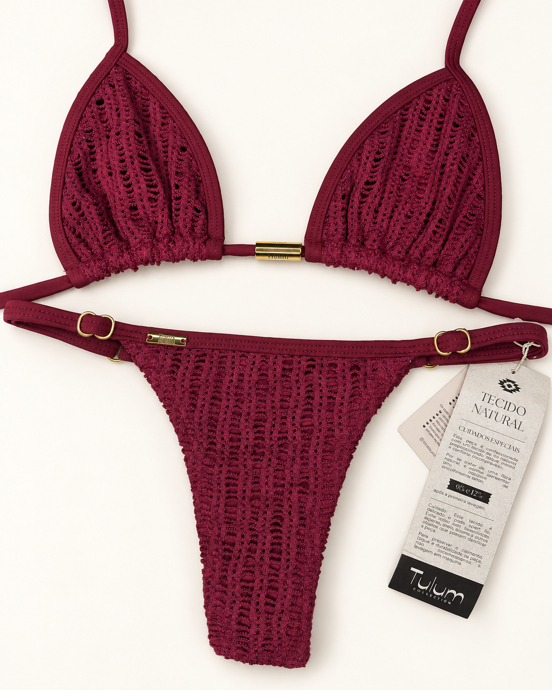Burgundy Tricot Adjustable Brazilian Bikini Set