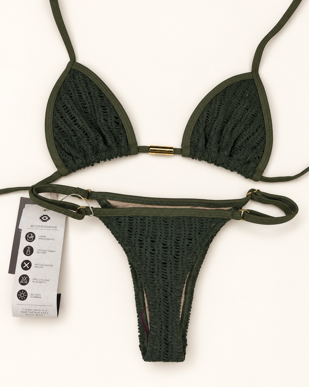 Brown Tricot Adjustable Brazilian Bikini Set