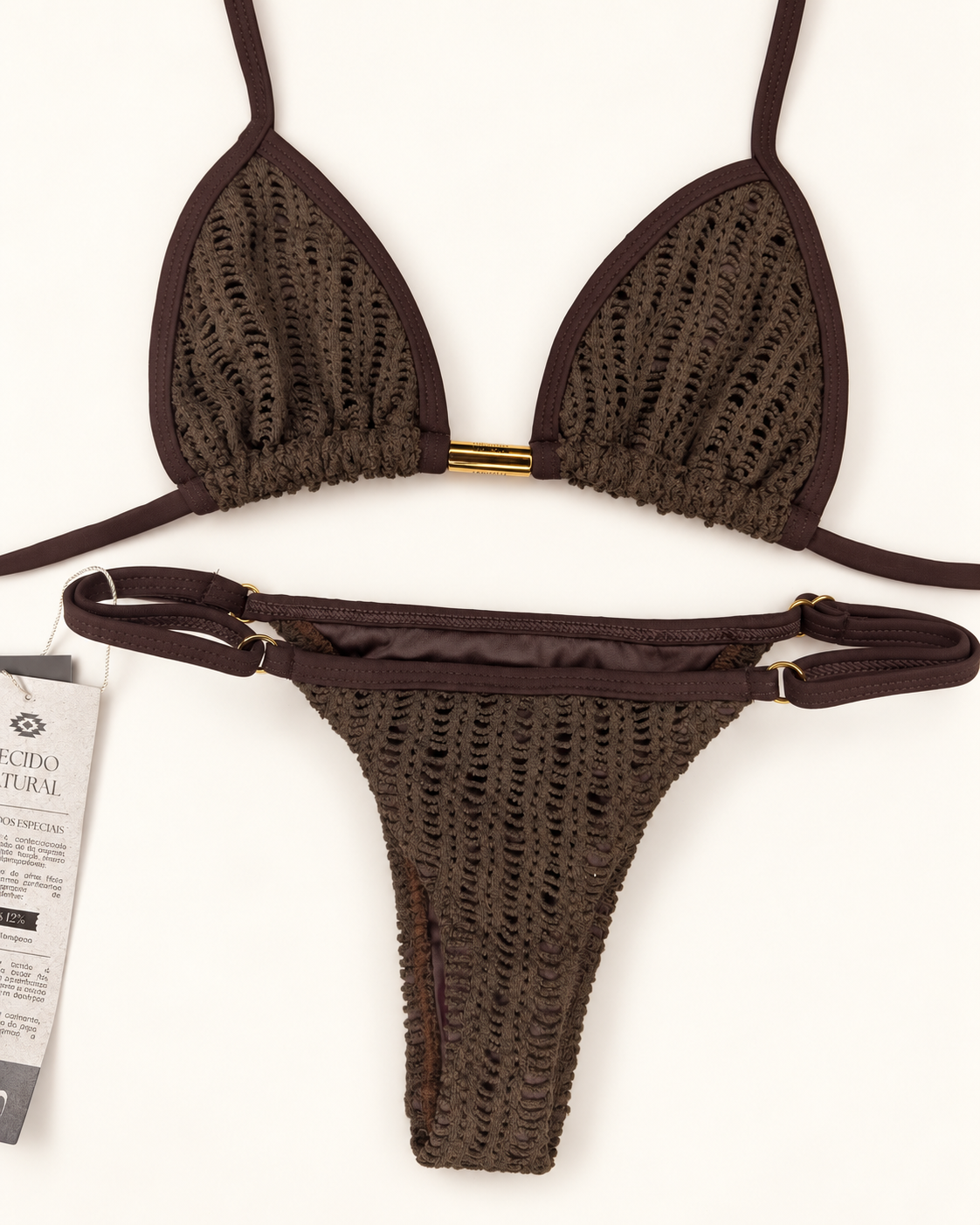 Brown Tricot Adjustable Brazilian Bikini Set