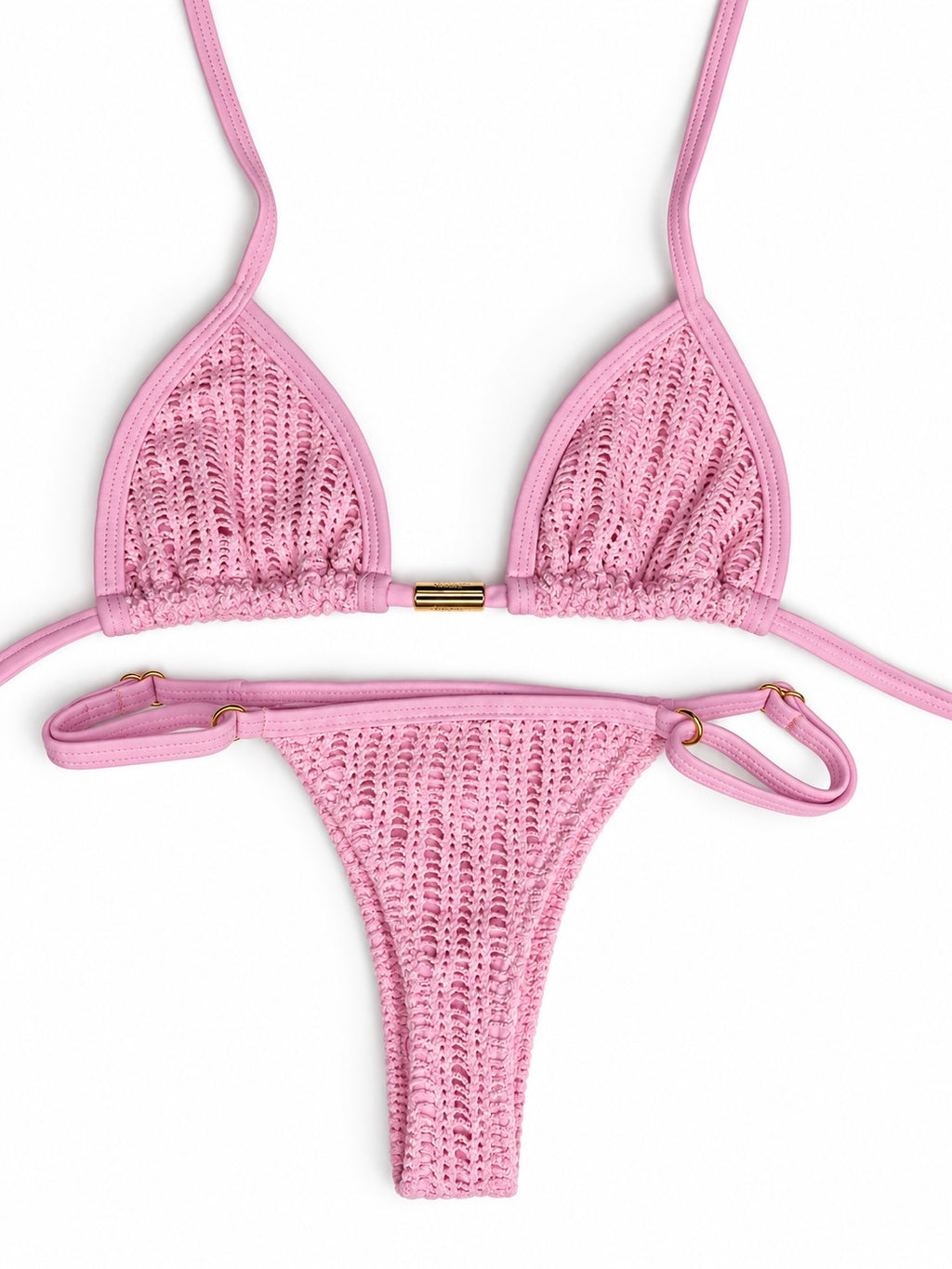 Candy Pink Tricot Adjustable Brazilian Bikini Set