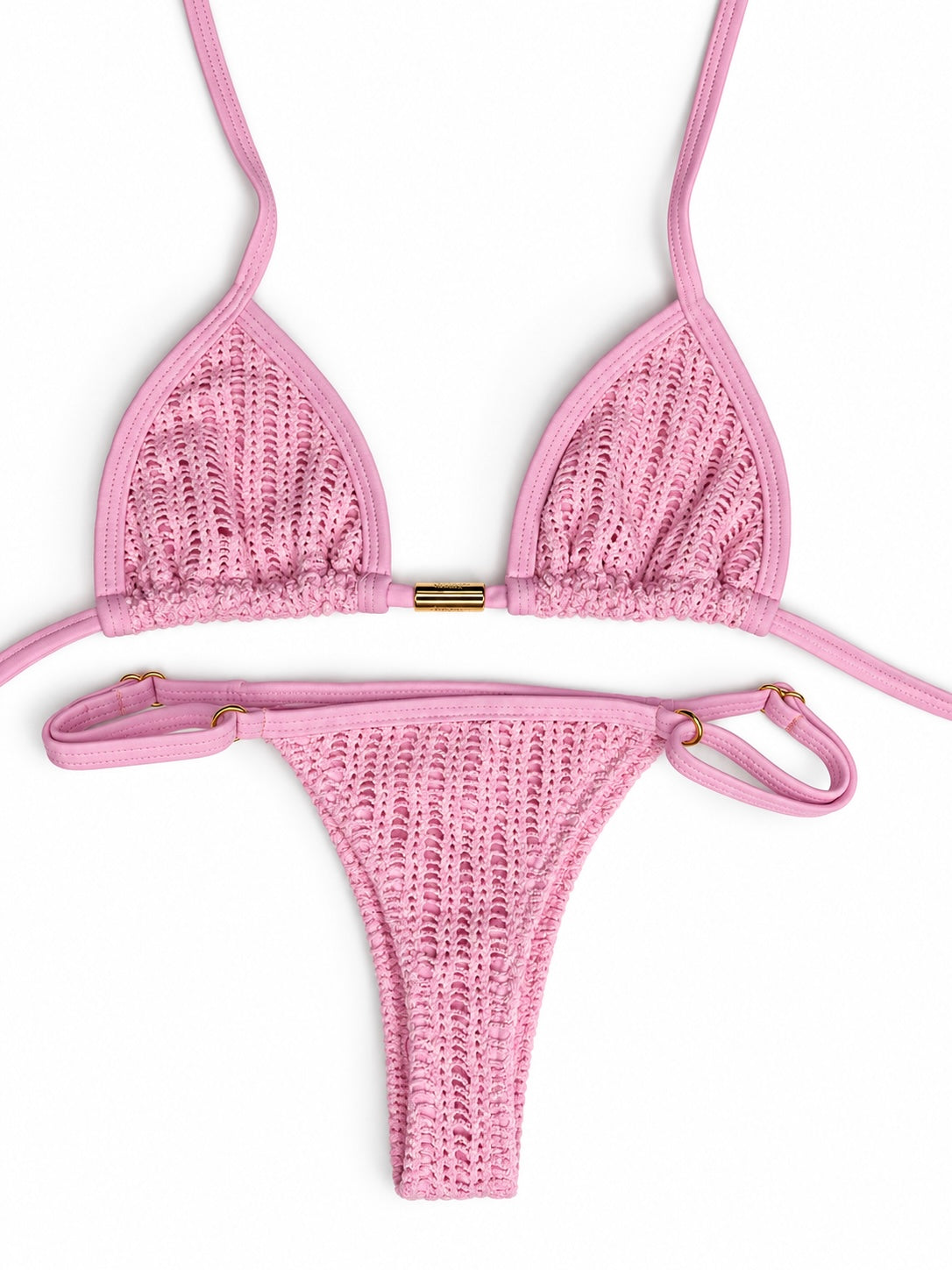 Candy Pink Tricot Adjustable Brazilian Bikini Set