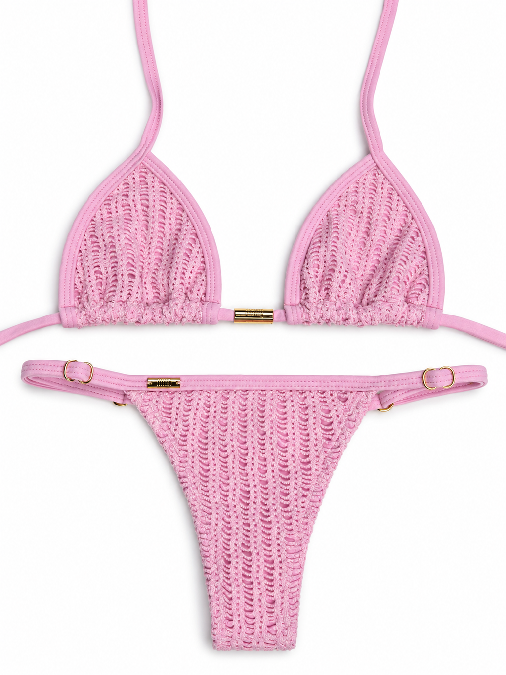 Candy Pink Tricot Adjustable Brazilian Bikini Set
